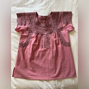 Pink and black embroidered blouse M